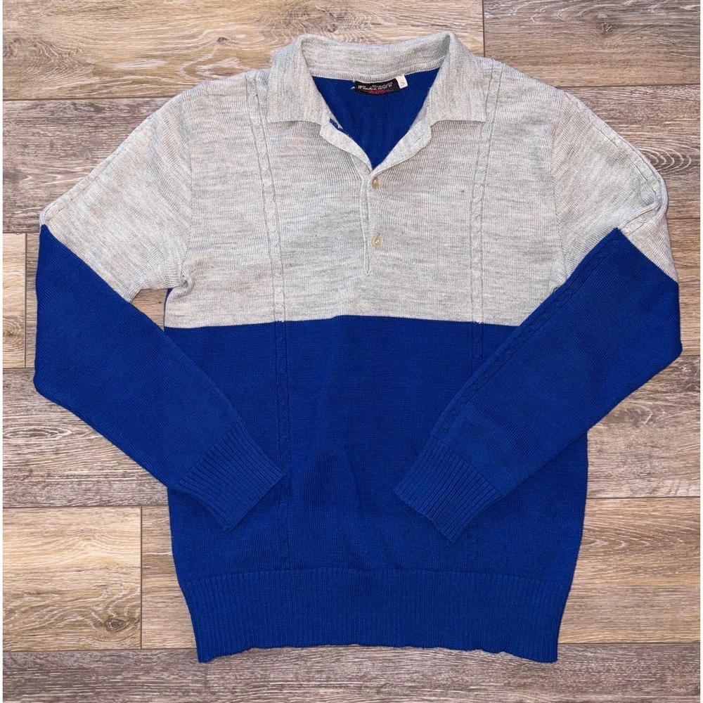 Vintage Playboy Long Sleeve Polo Lightweight Knit Sweater Shirt w Collar -Men S